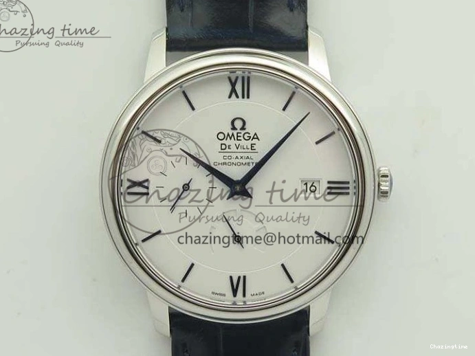 0218 Fashionable De Ville Prestige Real Power Reserve SS TW 1:1 Best Edition White Dial Blue Markers On Leather Strap A 8094